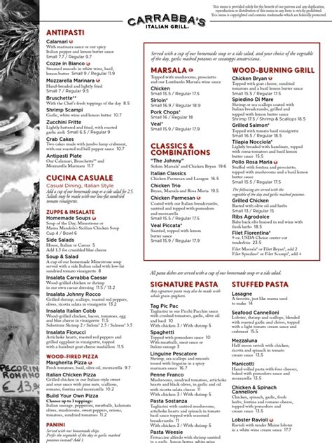 carrabas menu prices|carrabba's menu printable.